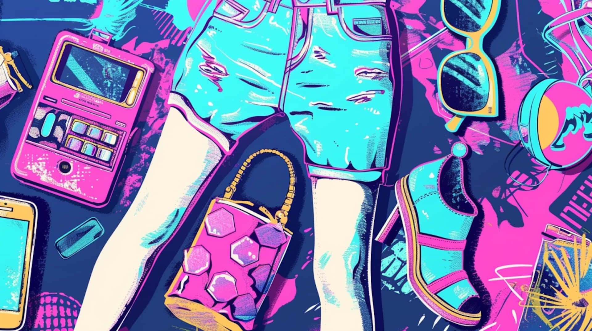 00s Retro Fashionand Tech Collage Background