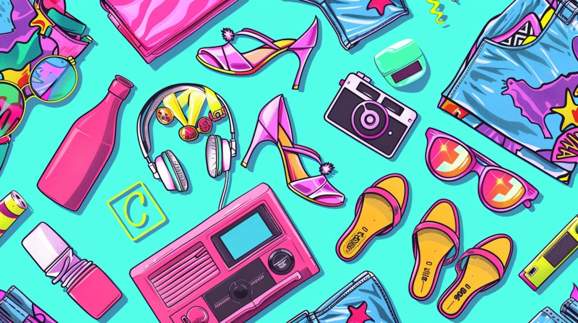 00s Retro Fashionand Tech Items Background