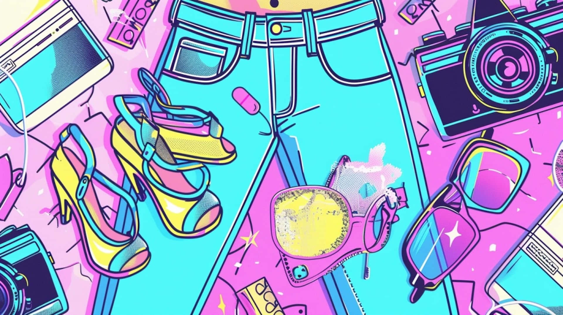 00s Retro Fashionand Technology Background