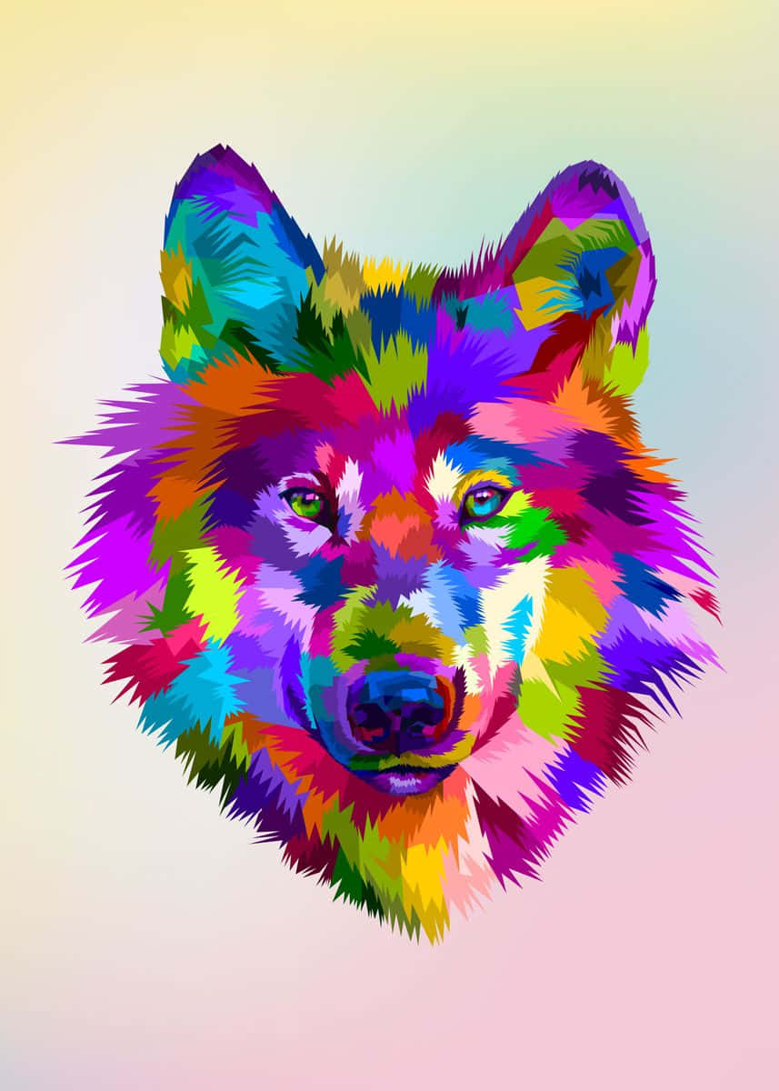 1. Picture Of A Beautiful Wolf Surrounded By A Rainbow Background