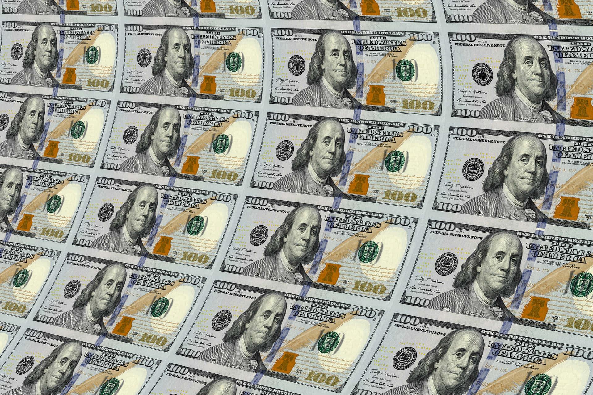 100 Dollar Bill Curved Sheet Background