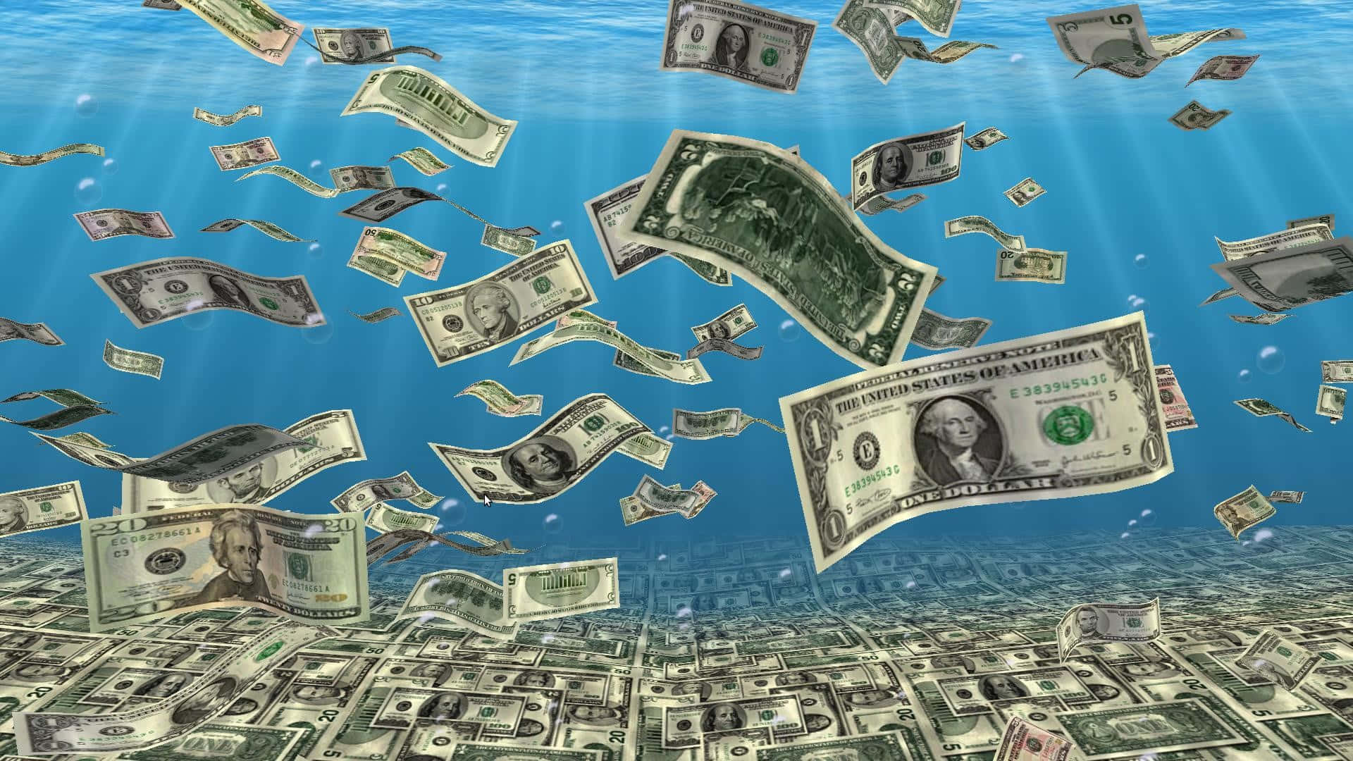 100 Dollar Bill Papers On Ocean Background