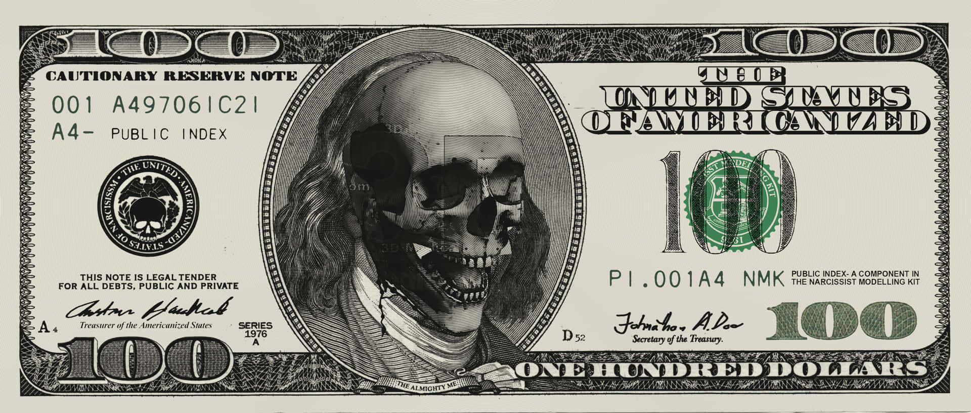 100 Dollar Bill With Skull Background