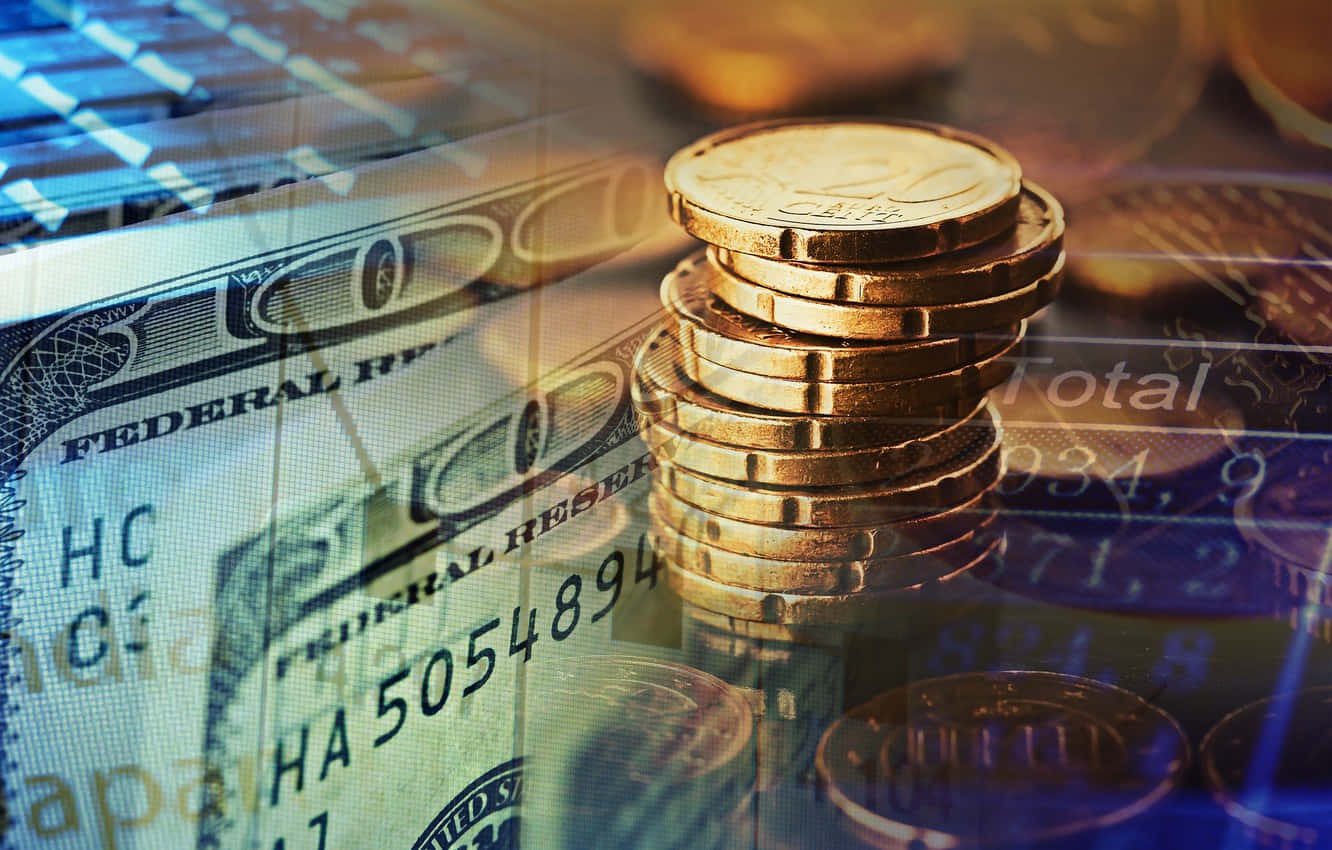 100 Dollar Bills Stacked Coins