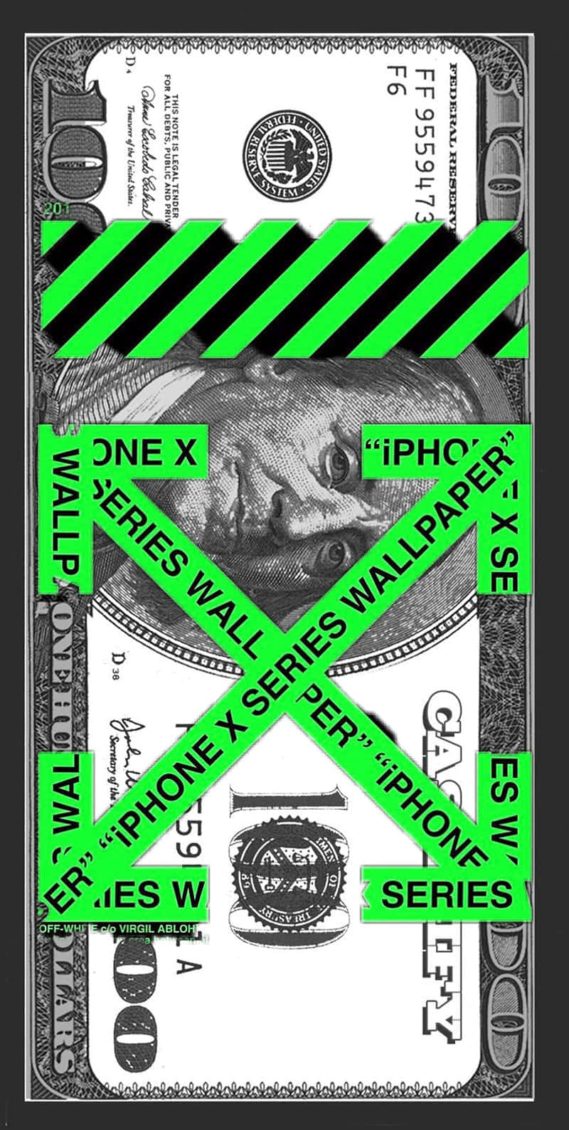100 Dollars And Green Off White Iphone Background