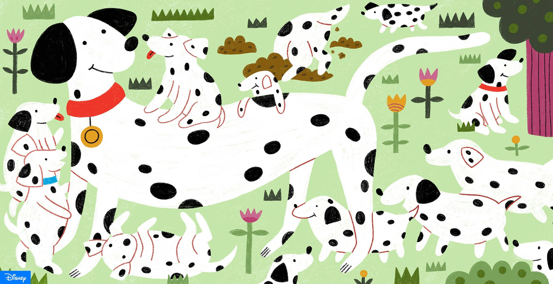 101 Dalmatians Garden Art Background