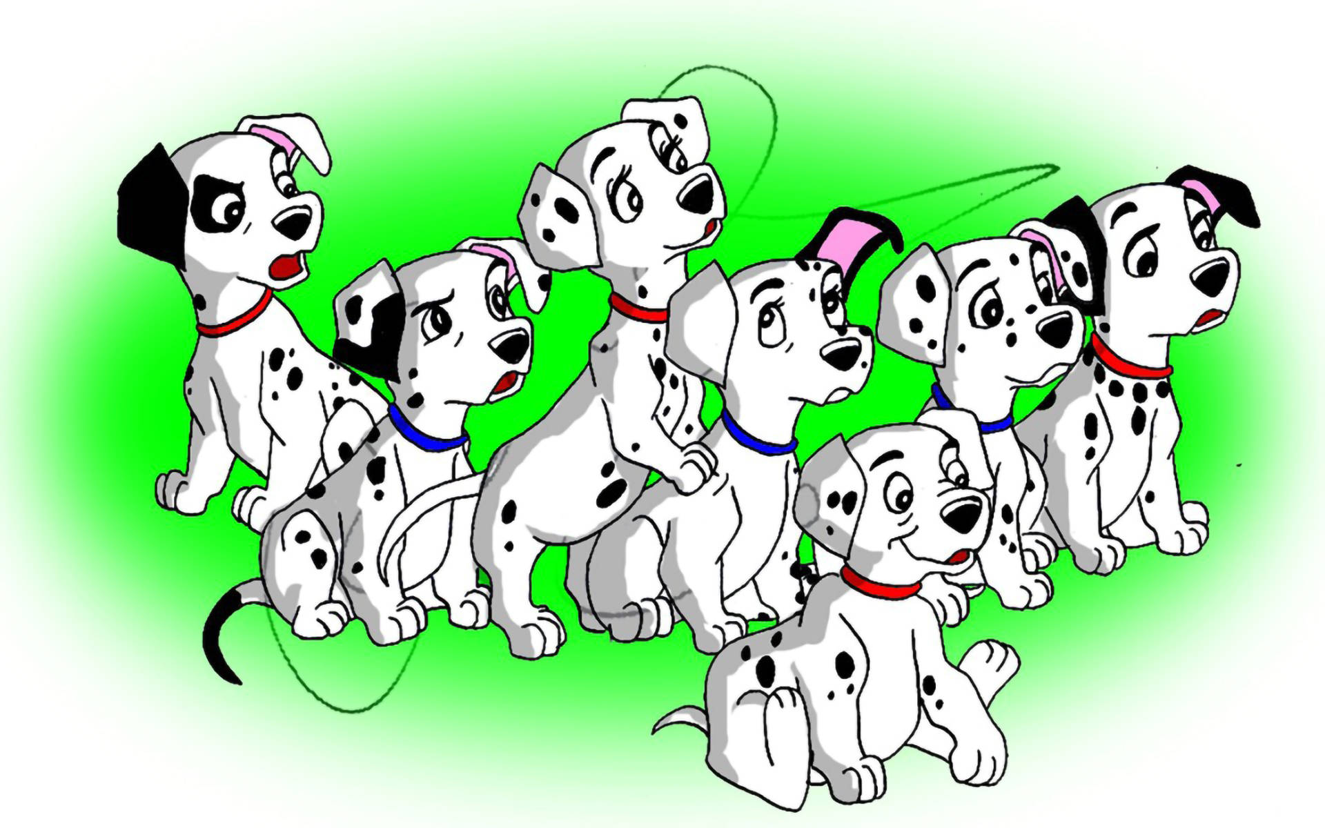 101 Dalmatians Puppies On Green Background Background