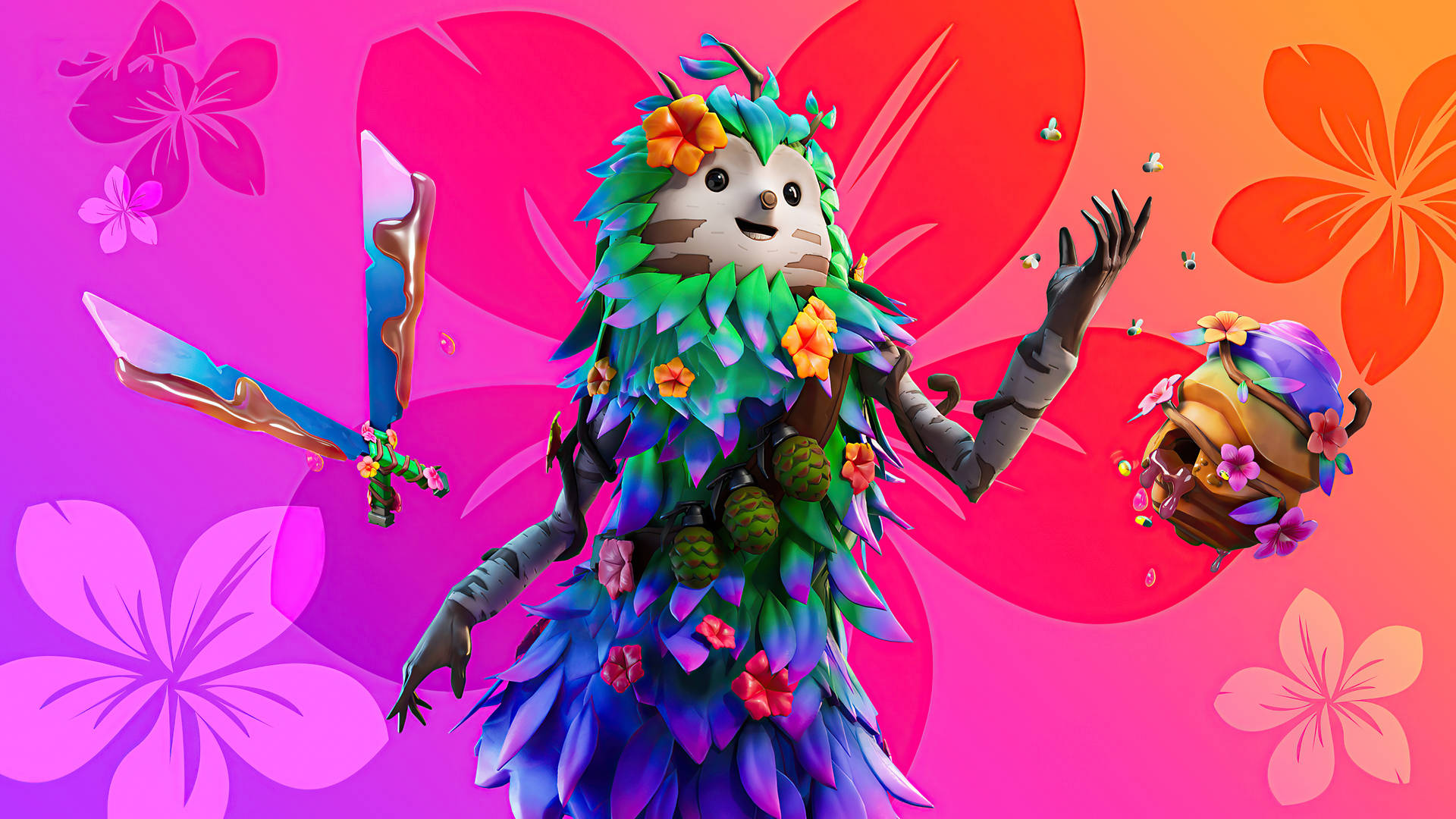 1080 Fortnite Bushranger Pink Flowers Background