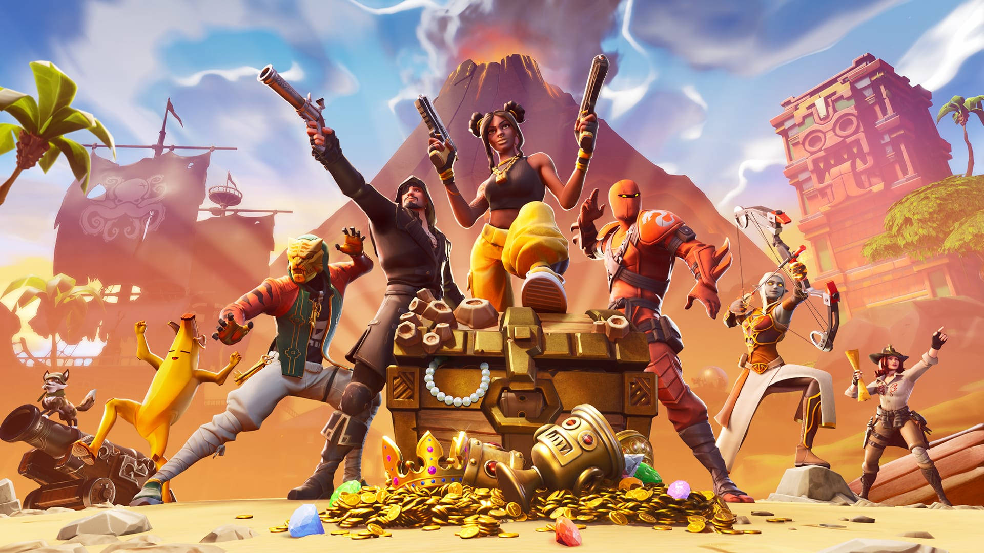 1080 Fortnite With Chest Of Gold Background