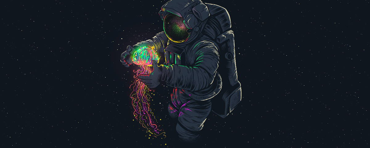 1200x480 Astronaut With Neon Jellyfish Background