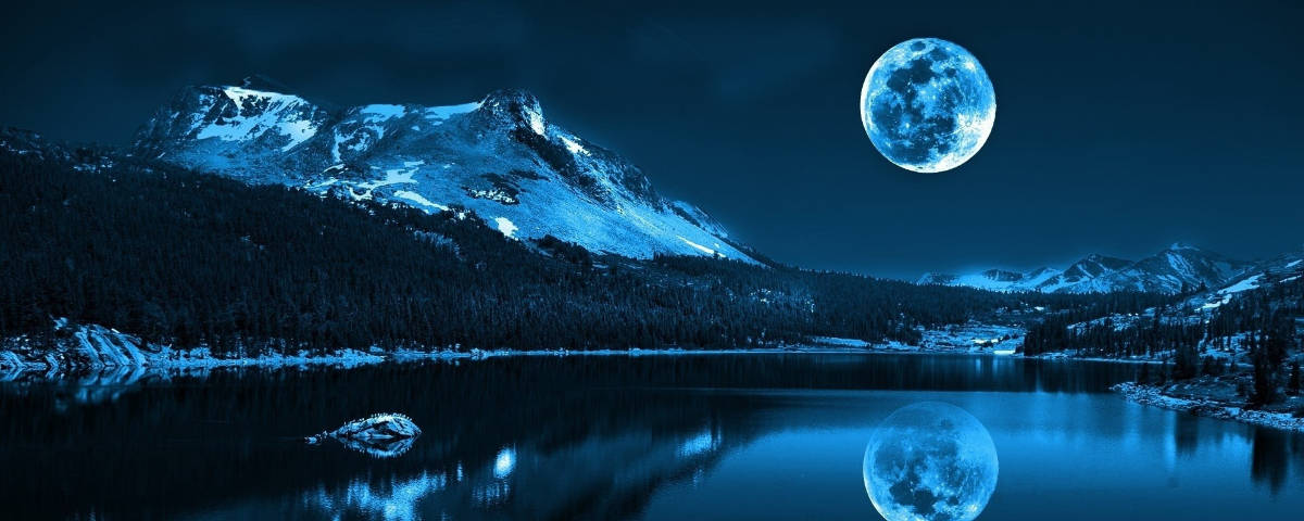 1200x480 Blue Moon Over Mountains Background