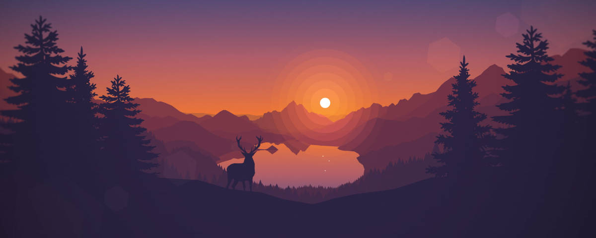 1200x480 Deer Watching Sunset Background