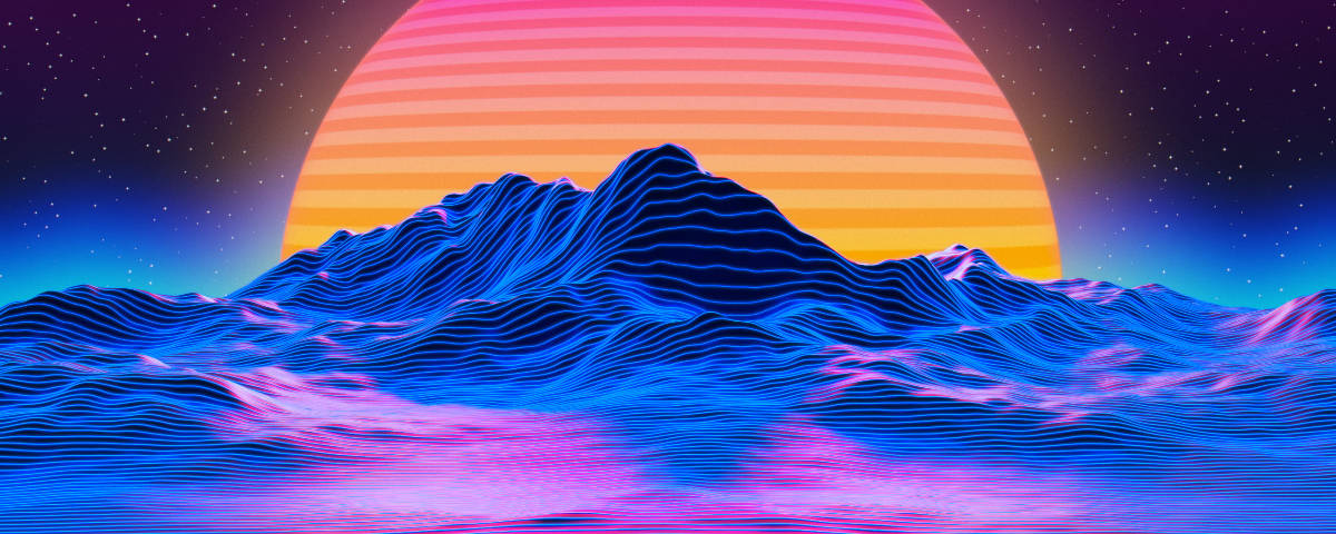 1200x480 Vaporwave Mountains Background