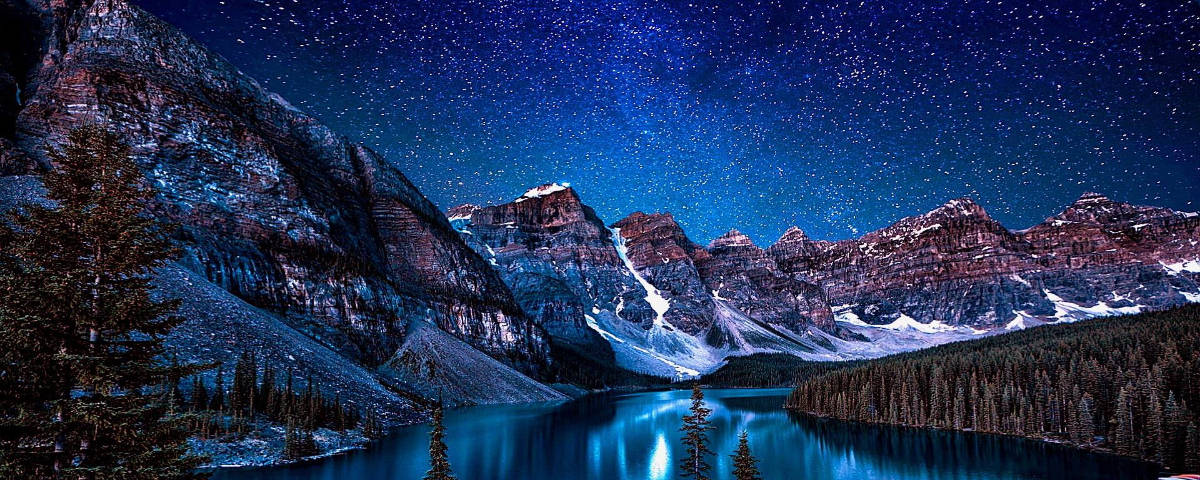 1200x480starry Sky Over Snowy Mountains Background