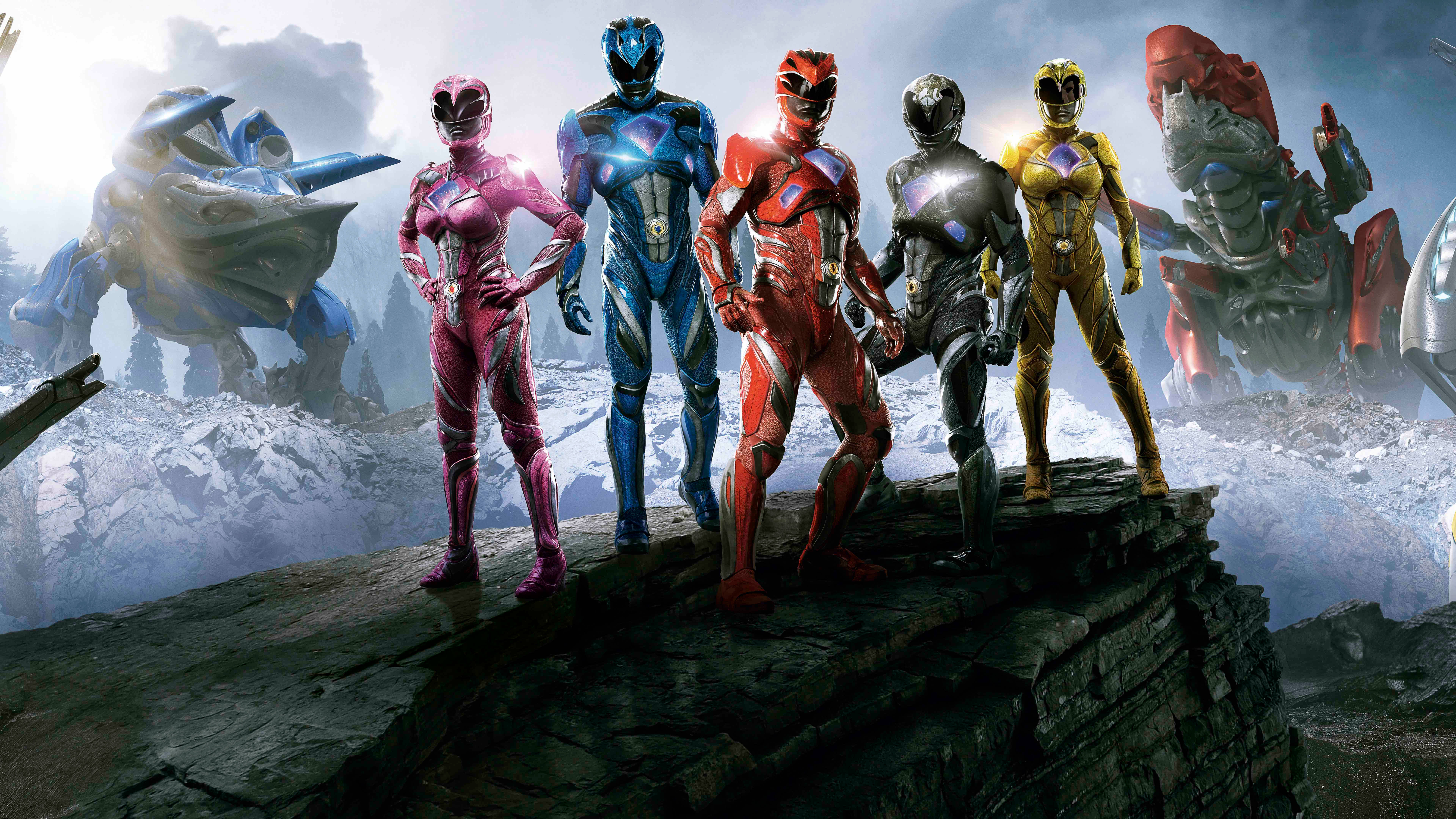 12k Power Rangers On A Cliff Background