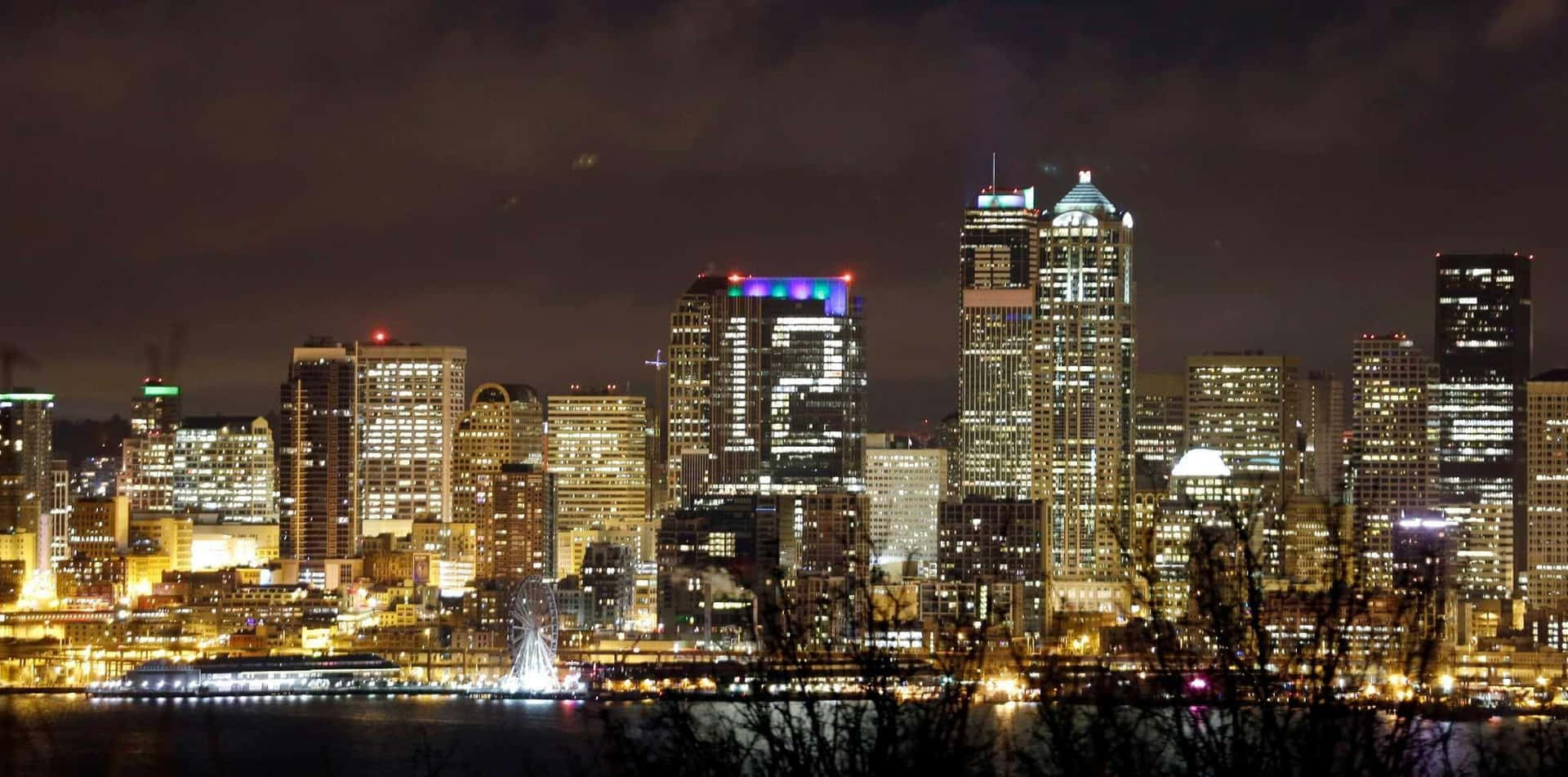 12th Man Lights Display Seattle At Night Background