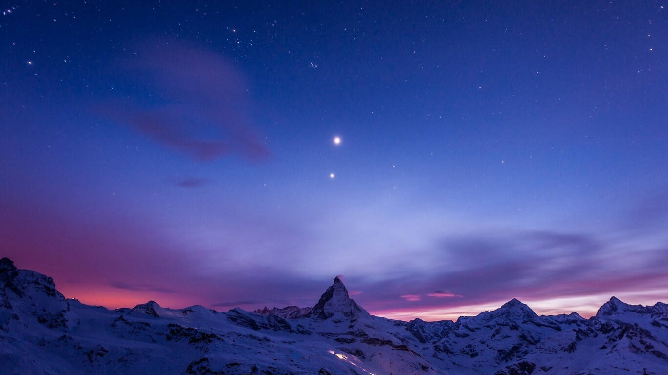 1366 X 768 Winter Mountain Under Night Sky Background