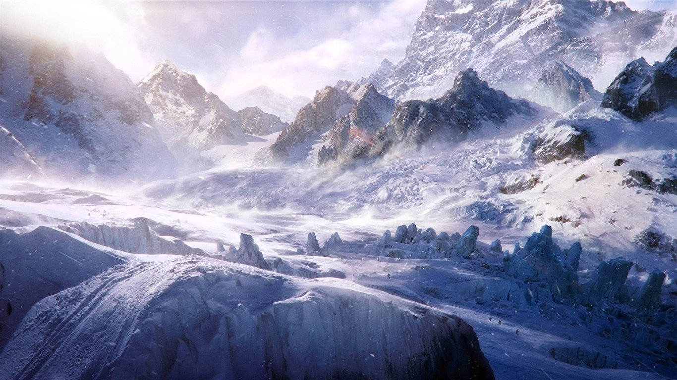 1366 X 768 Winter Snowy Mountain Background