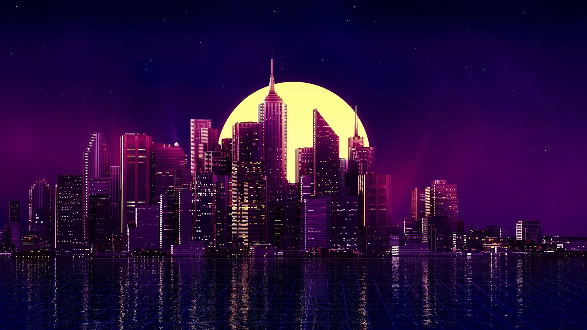 1440p Hd Purple Aesthetic City Moon Background
