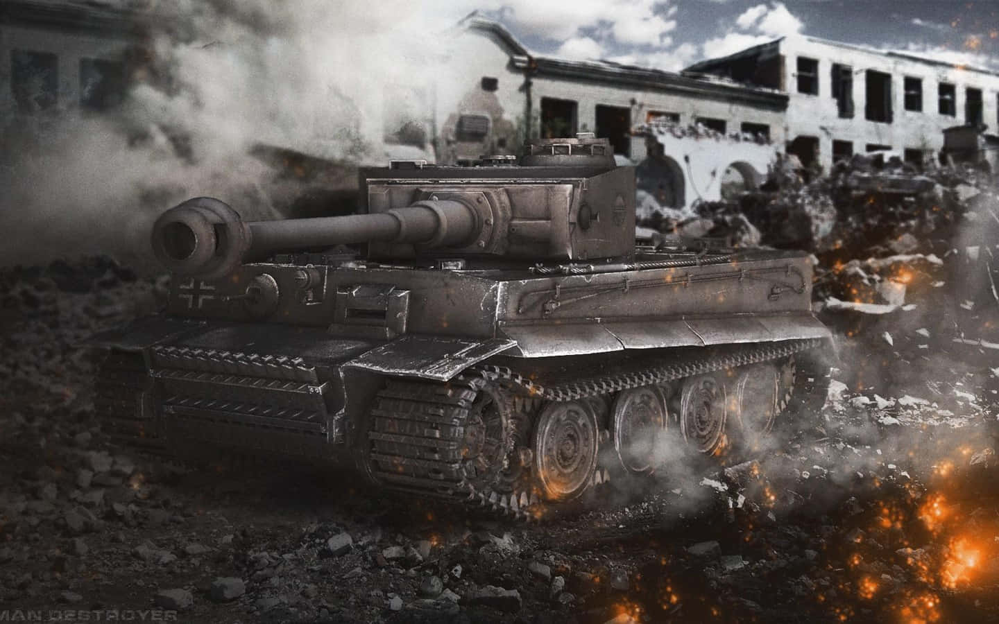 1440x900 Tanks Driving Into City Ruins Background