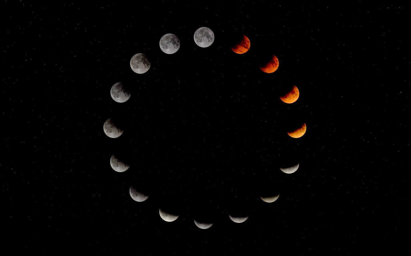 16 Moon Phases In Gray, Red, And Orange Background