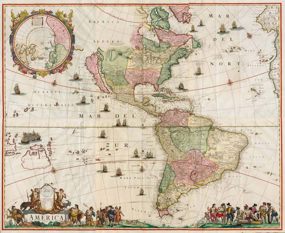 17th Century Colorful Mapof Americas Background