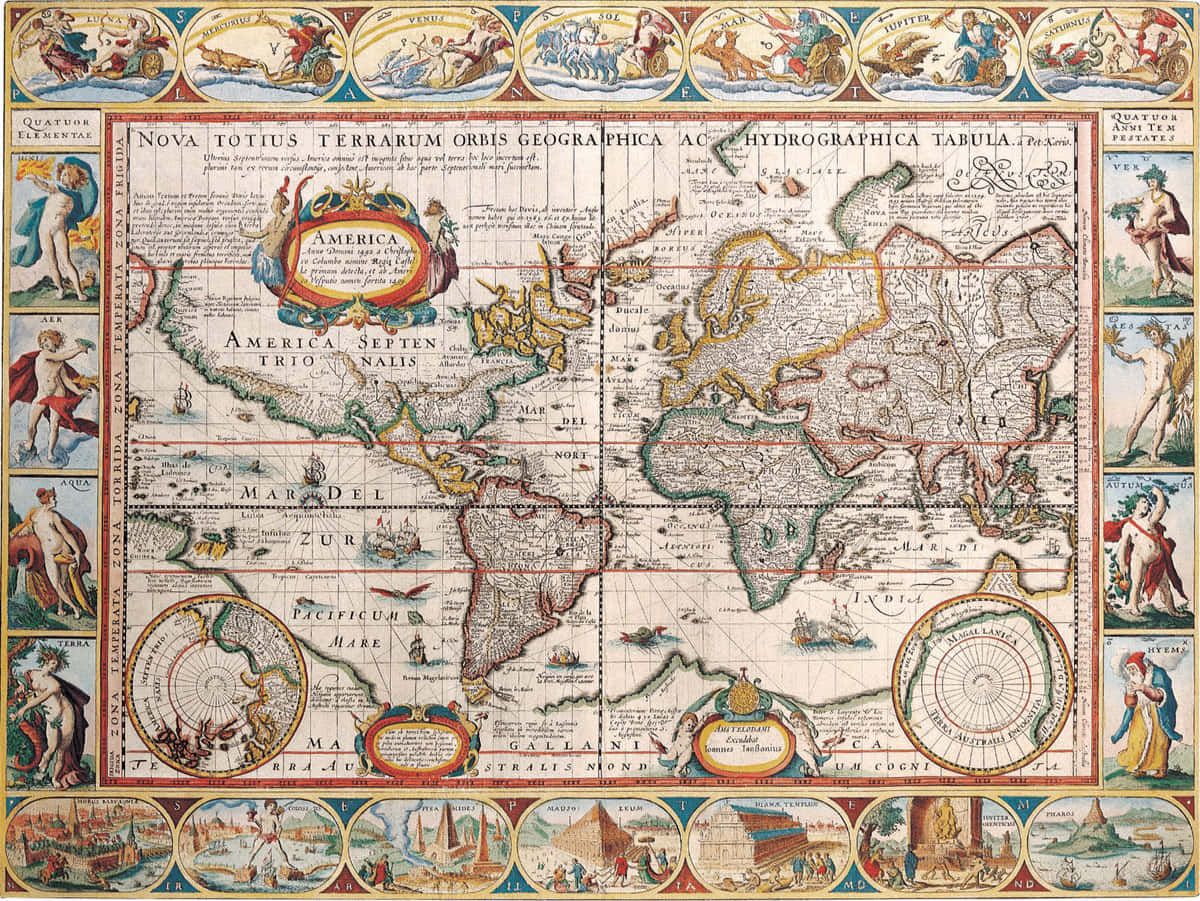 17th Century World Map Background