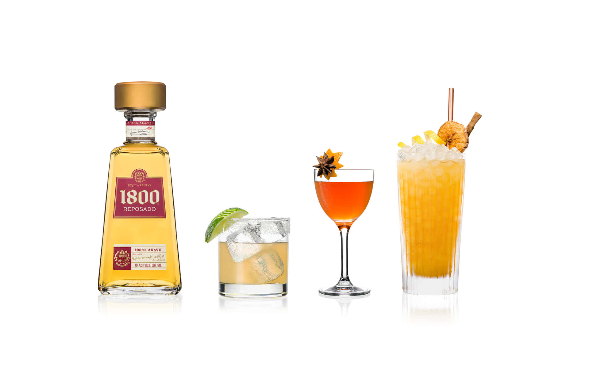 1800 Tequila Reposado With Various Cocktails Background