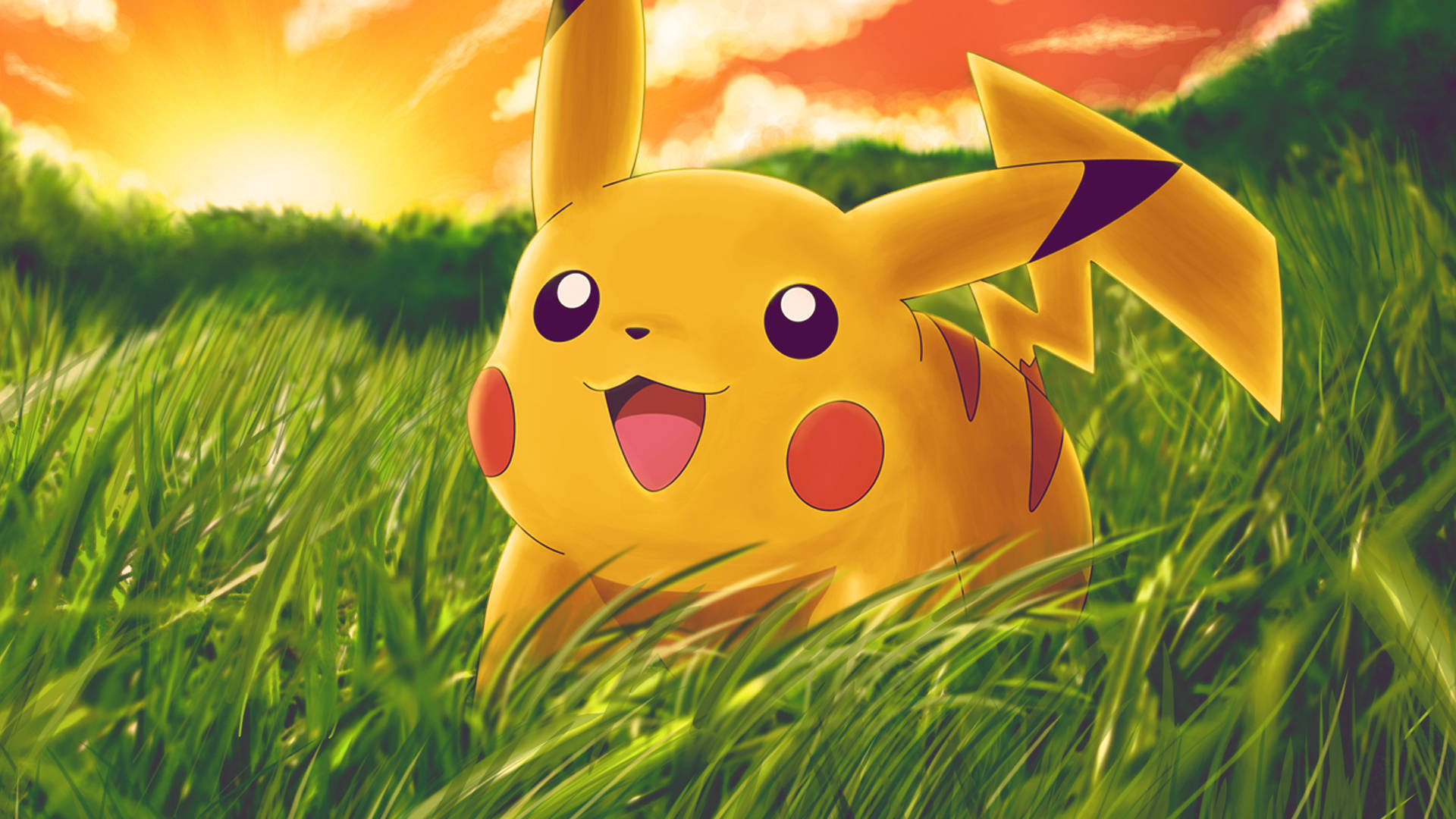 1920 X 1080 Anime Pikachu On Grass