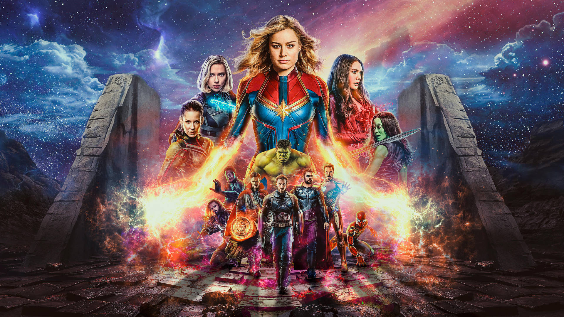 1920 X 1080 Avengers Captain Marvel In Front Background