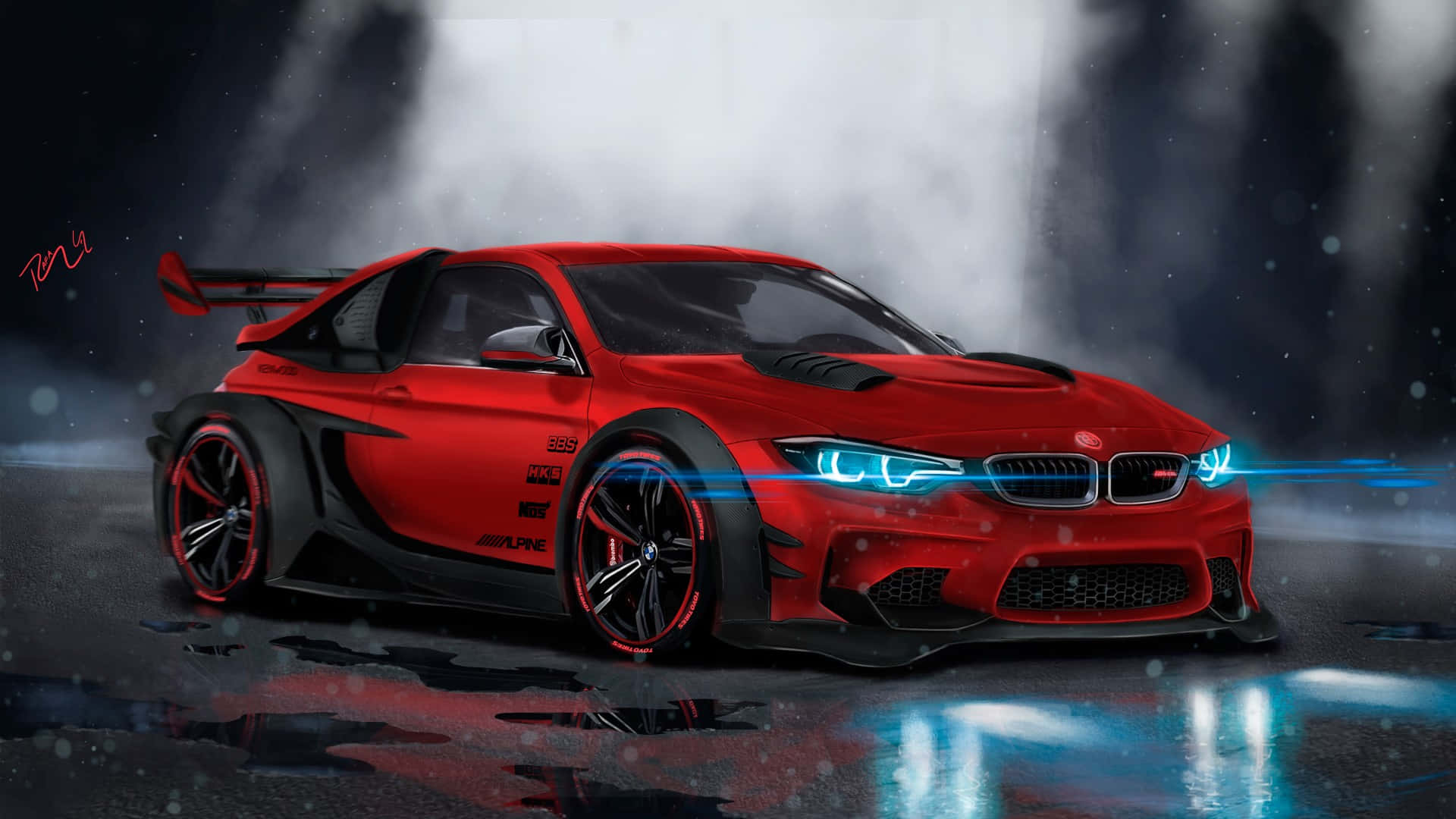 1920 X 1080 Car Red Bmw M4 Background