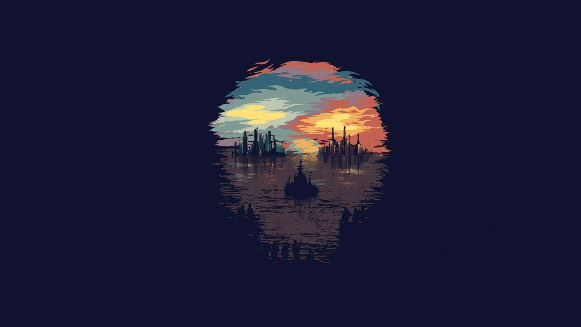 1920 X 1080 Minimalist Skull Digital Painting Background