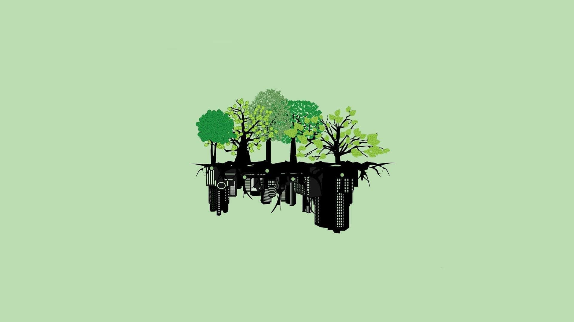1920 X 1080 Minimalist Trees With Buildings Background