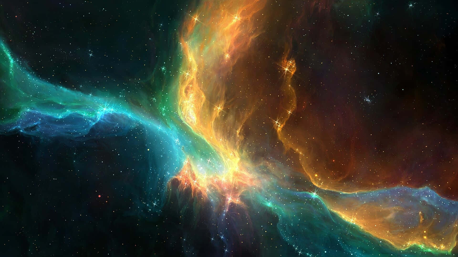 1920 X 1080 Nebula Blue Green And Orange Background