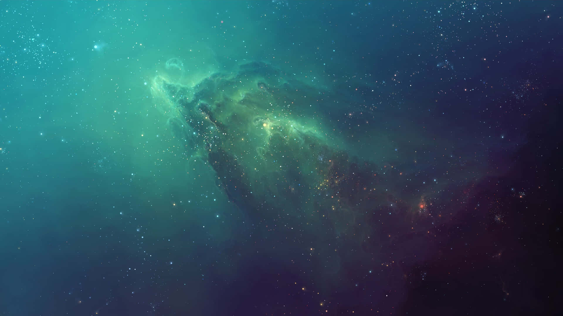 1920 X 1080 Nebula Green And Stars Background