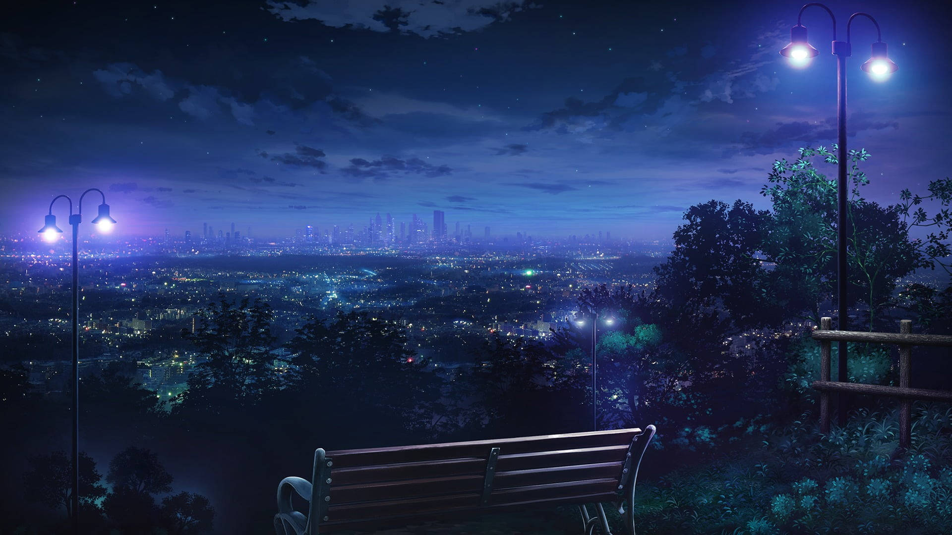 1920 X 1080 Night City Bench Background