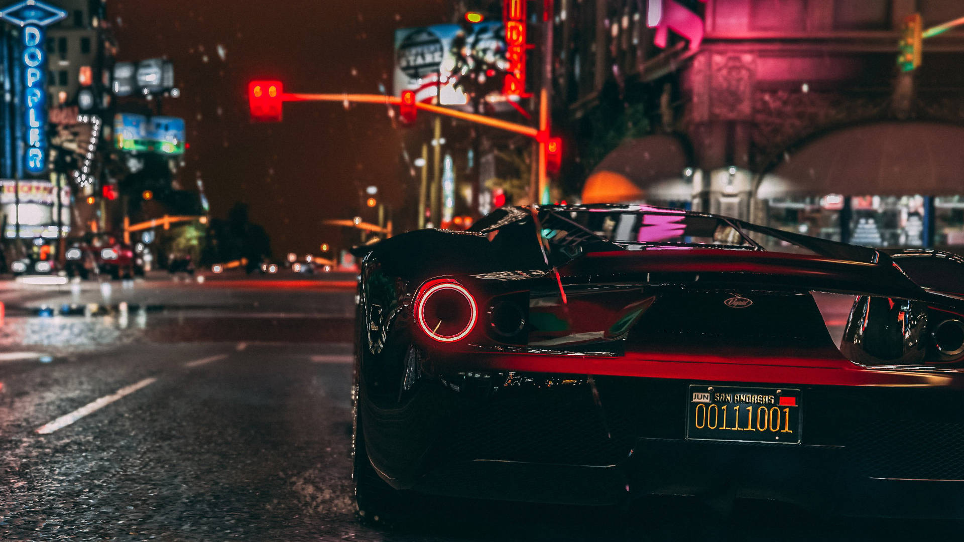 1920 X 1080 Night City Black Sports Car