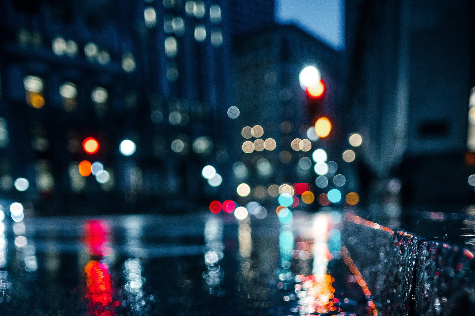 1920 X 1080 Night City Bokeh Wet Pavement Background