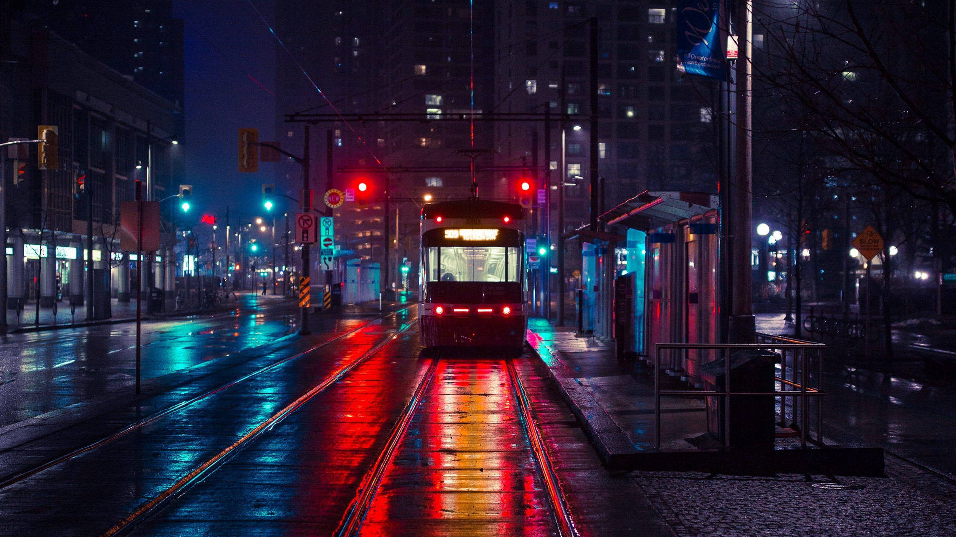 1920 X 1080 Night City Bus Background