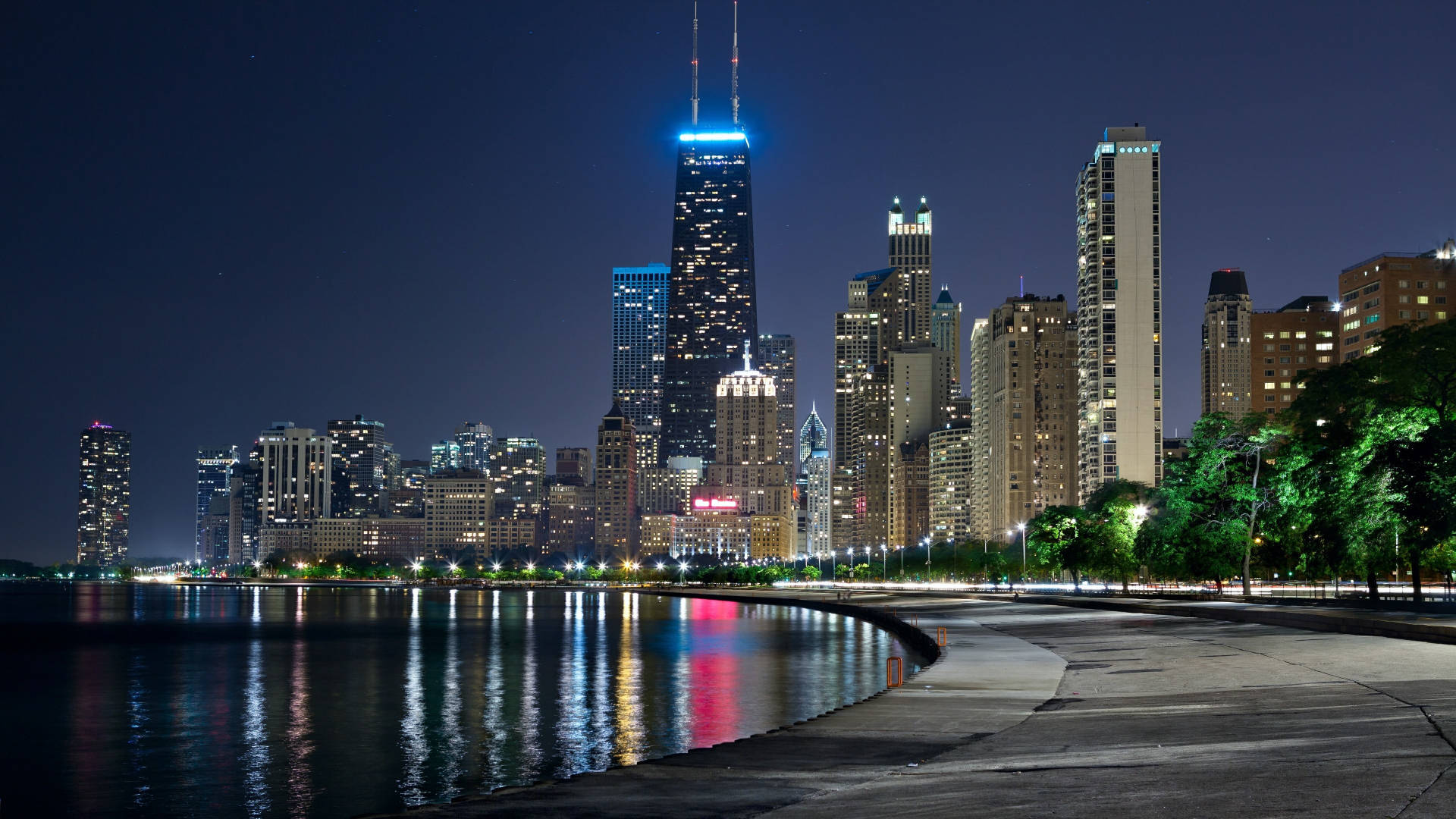 1920 X 1080 Night City Chicago Skyline Background