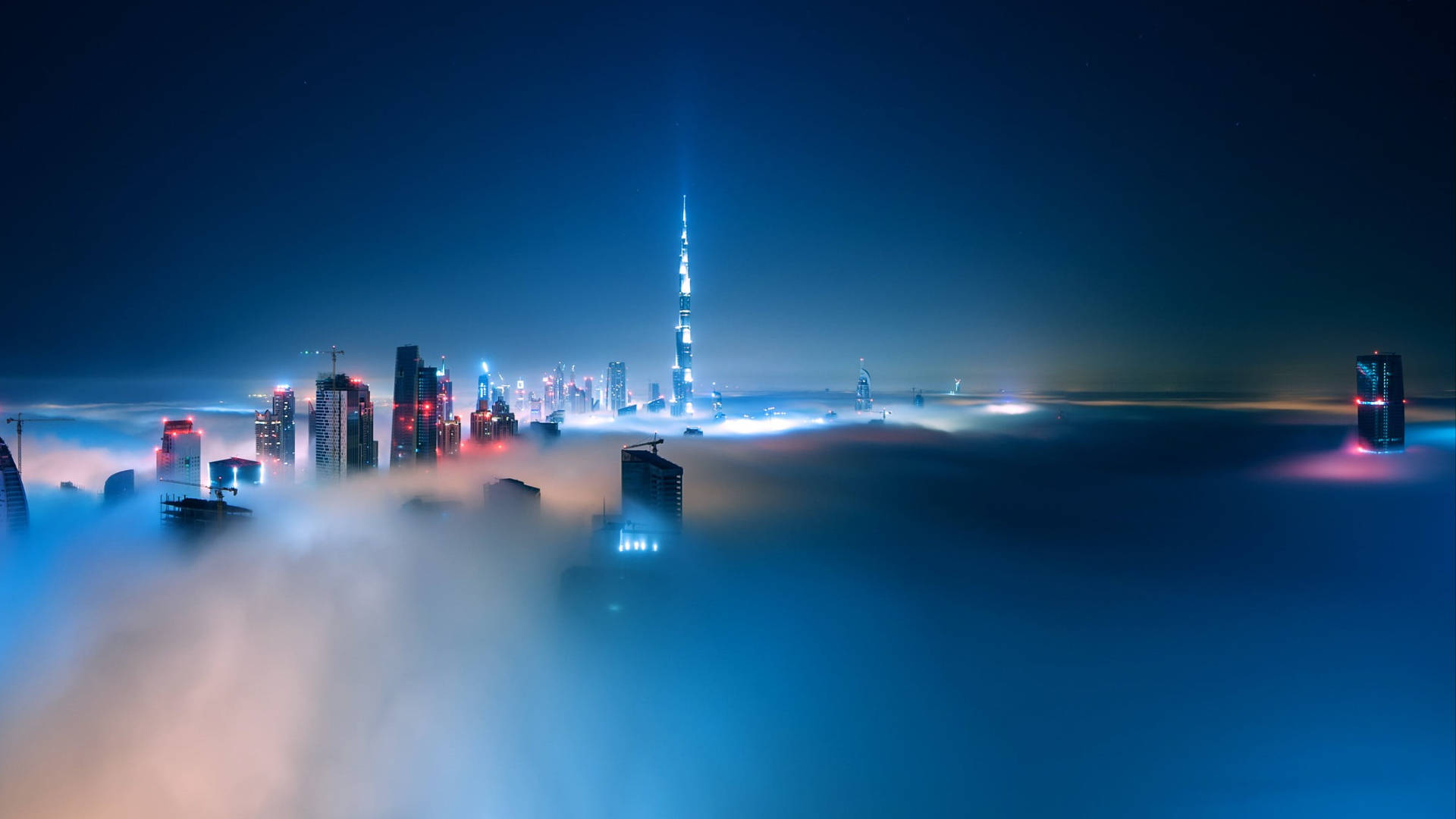 1920 X 1080 Night City Foggy Burj Khalifa Background