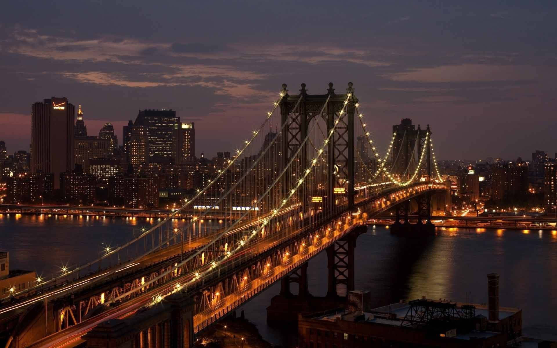 1920 X 1080 Night City Manhattan Bridge Background