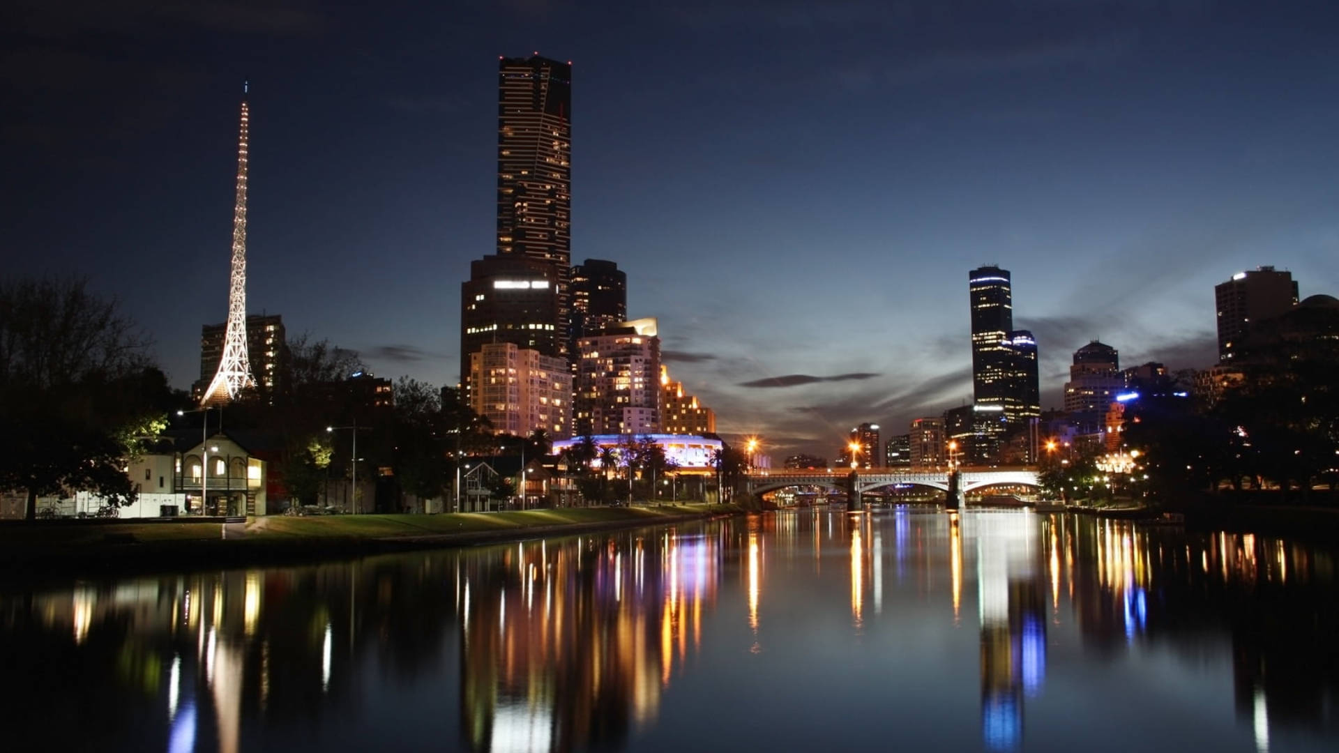 1920 X 1080 Night City Melbourne Background