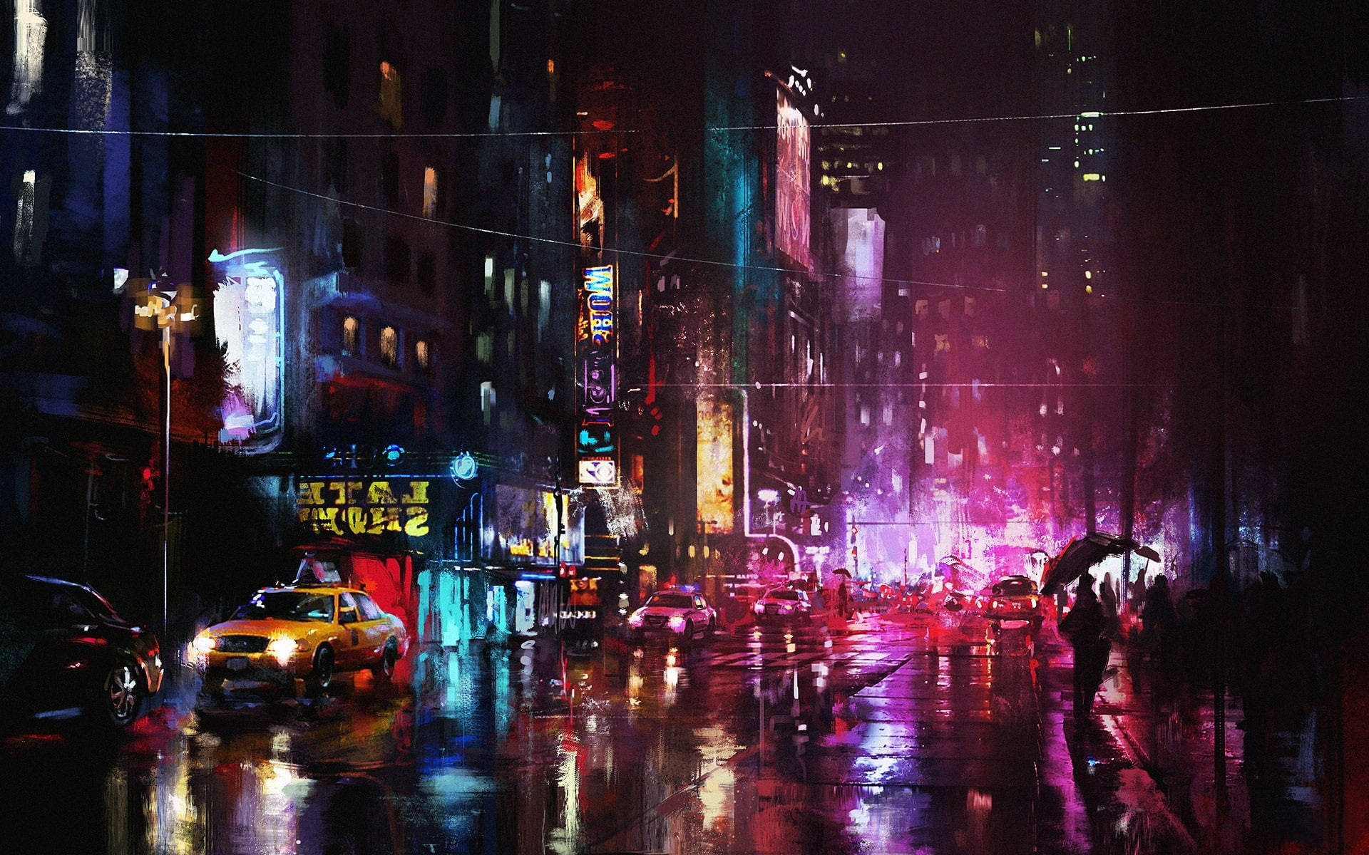 1920 X 1080 Night City Painted Artwork