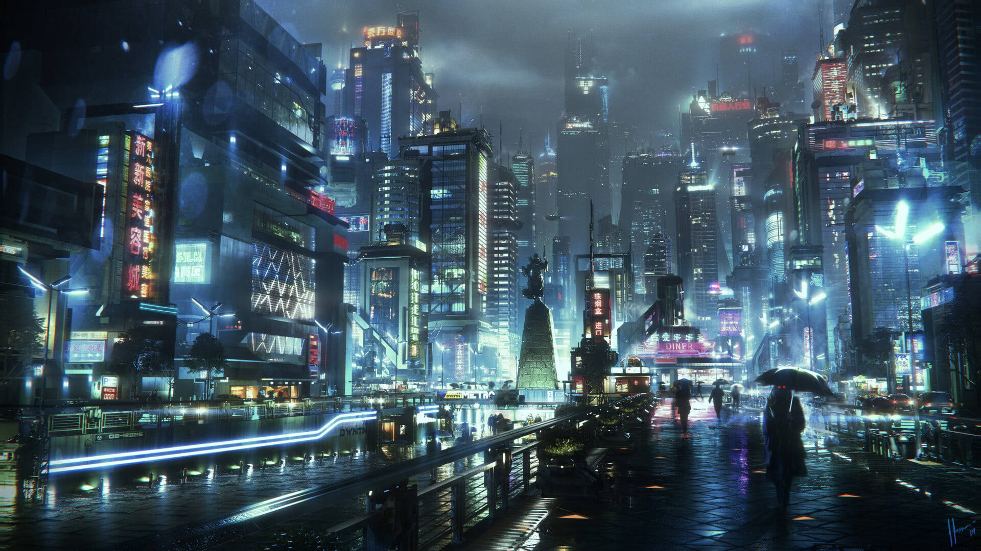 1920 X 1080 Night City Rain