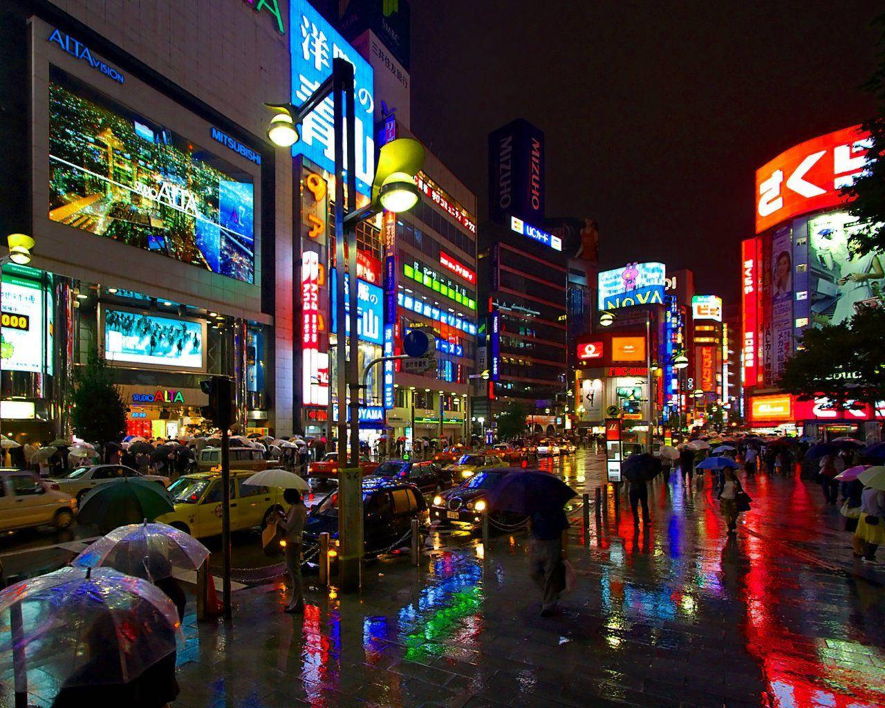 1920 X 1080 Night City Rainy Tokyo Background