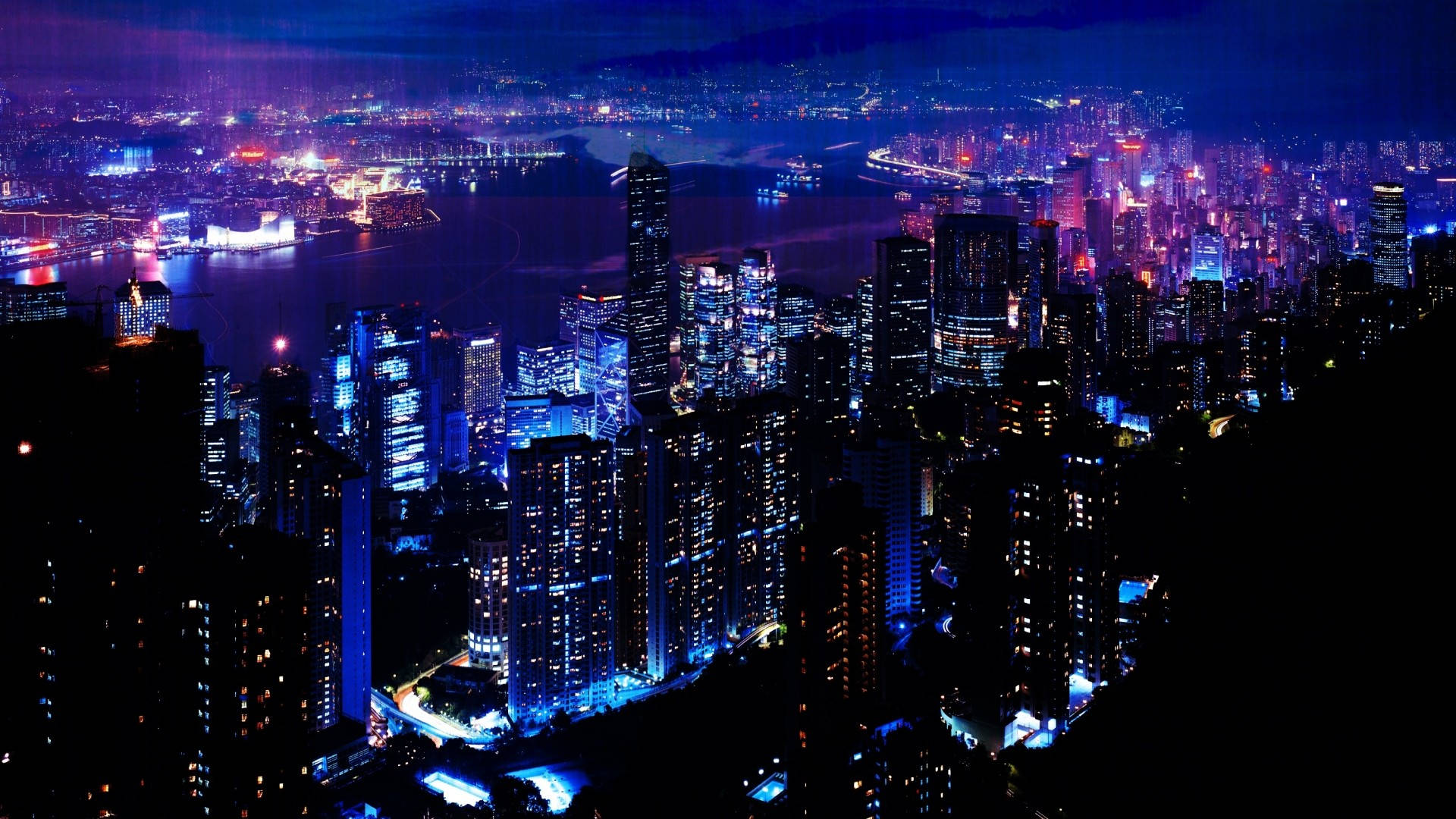 1920 X 1080 Night City Skyscrapers Background