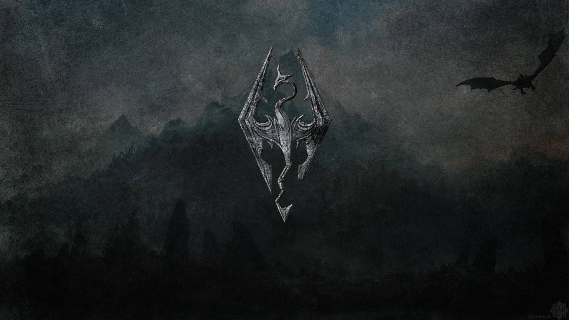 1920 X 1080 Skyrim Dragon Logo Background