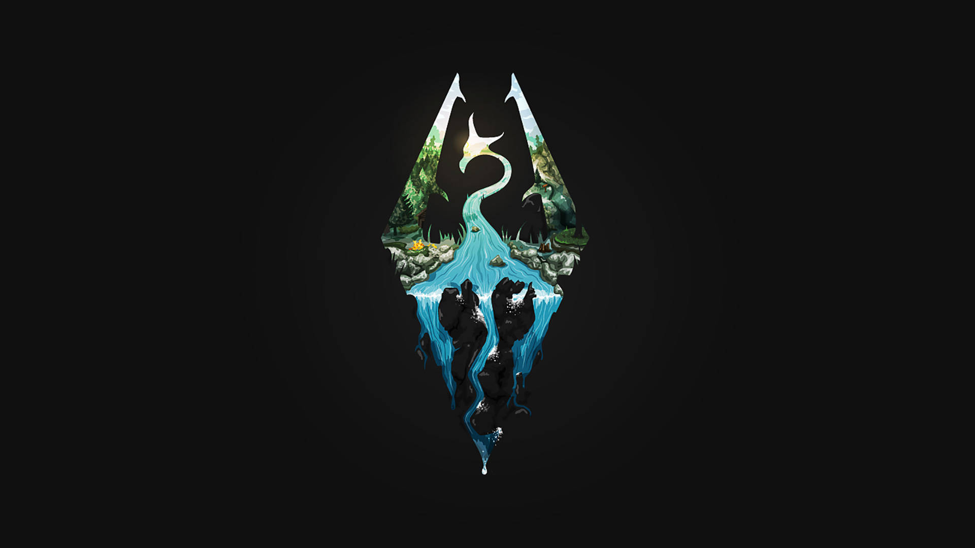 1920 X 1080 Skyrim Waterfalls Logo