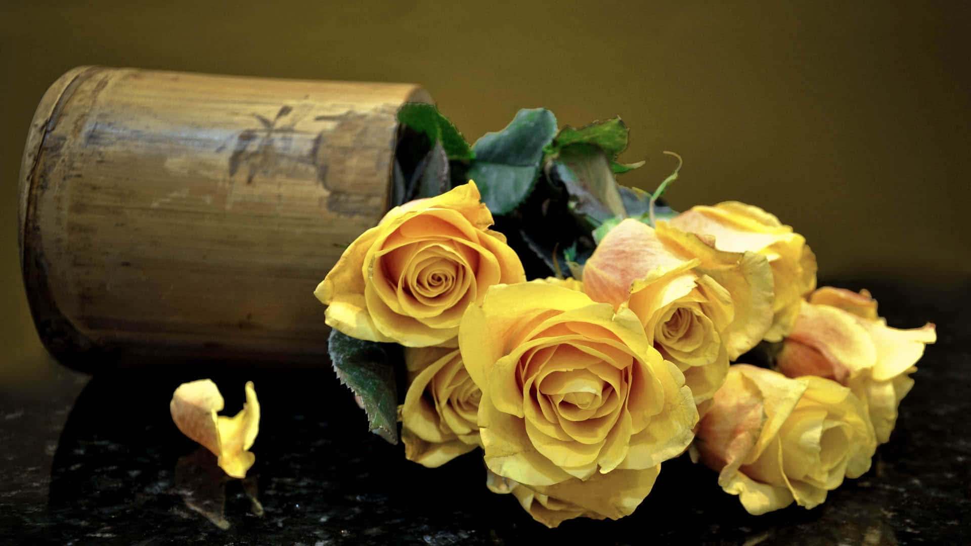 1920 X 1080 Yellow Rose Flower Background